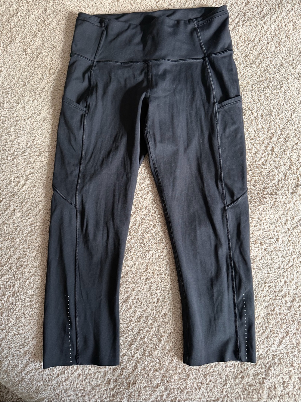 Lululemon Fast & Free HR Crop 19” Black Nulux Leggings Size 6 Pocket Reflective